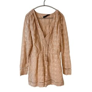 House of Harlow 1960 x Revolve Peach Boho Peasant Festival Long Sleeve Romper M